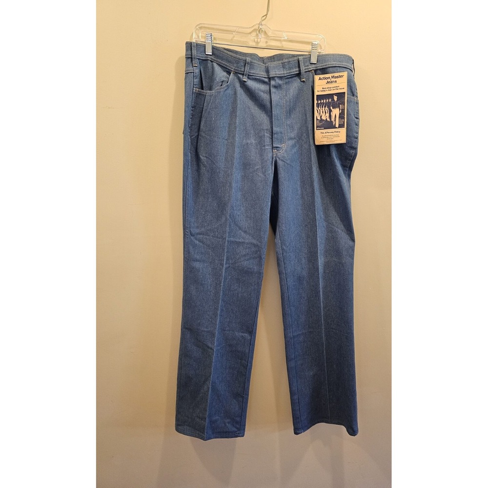 JCPenney Action Master Jeans Mens 38 Blue Vintage 70s Deadstock Stretch Straight